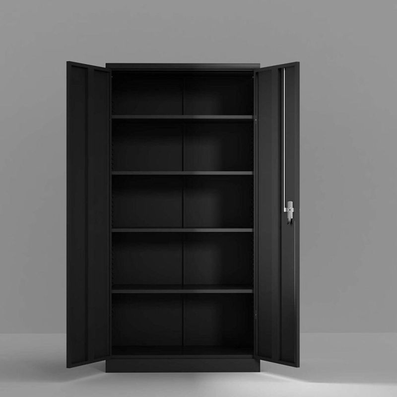 Black Lockable 2-Door Steel Garage Storage Cabinet with 2 Adjustable Shelves