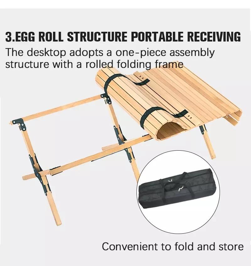 Outdoor Camping Folding Wooden Table Garden Portable Egg Roll Table