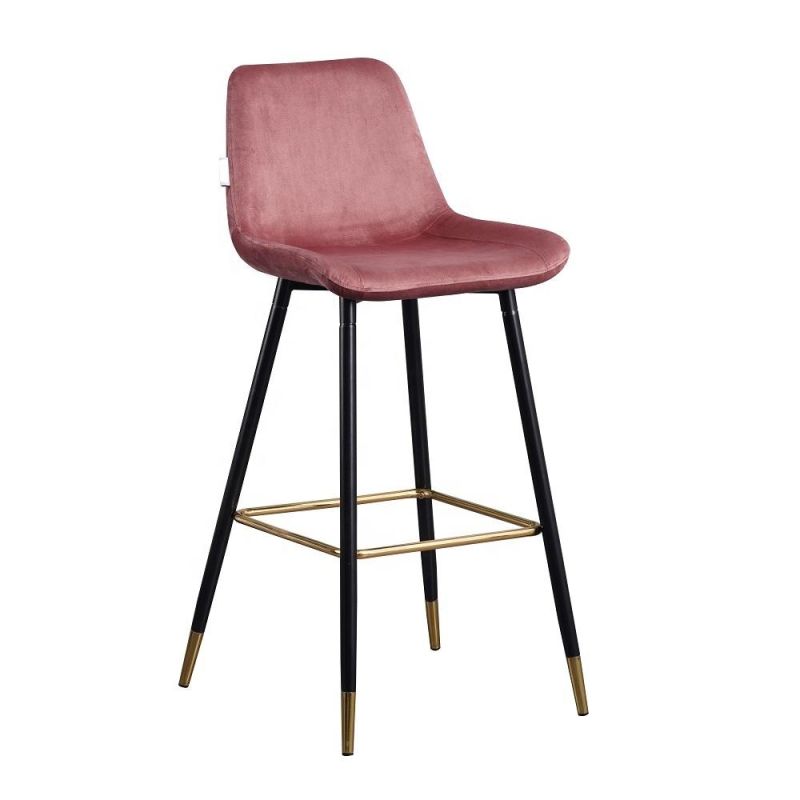 High Quality Gold Metal Leg Velvet Bar Chair with Industrial Bar Stool