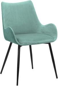 Modern High Back Green Fabric Dining Chair with Metal Leg