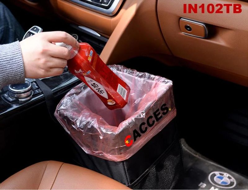 Cacces Car Rubbish Can,Car Trash Bin with Lid&Side Pockets, Foldable&Waterproof Auto Trash Bag Oxford, Auto Garbage Bag Hanging for Headrest, Car Boot Organiser