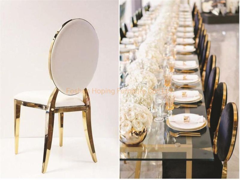 Modern Luxury Gold Stainless Steel Round Back Flower Dining Table Chairs Hotel Banquet Chairs French Wedding Chair