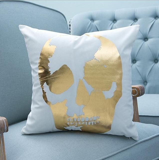 Cool Skull Sofa Cushion with Metallic Printing in White Black Fabric