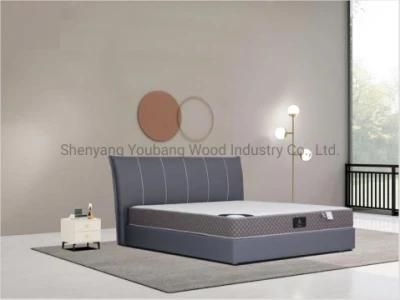 Modern American Style Brown Color Cow Leather Velvet Fabric Bed Wooden Frame Bed Frame Double/King for Bedroom