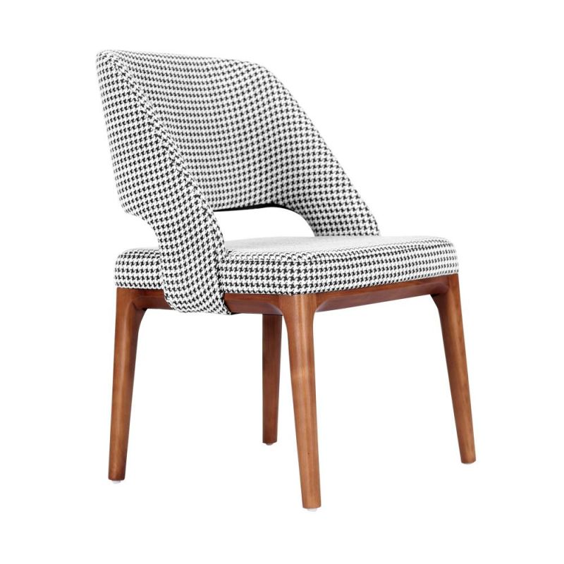 Stripe Grey Fabric Frame with Wooden Legs Dining Chair for Restaurant Use