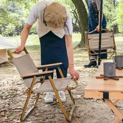 Portable Wood Grain Aluminum Customized Beech Foldable Armrest Wood Chair Folding Outdoor Campground Lightweight Director Chair Wyz19651