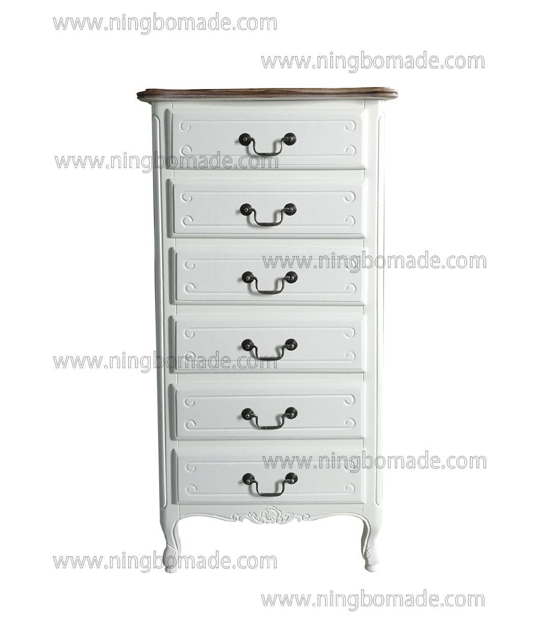 Nordic Louis Style Household Furniture Natural Top and Louis White Down Six Drawers Chest of Cabinet