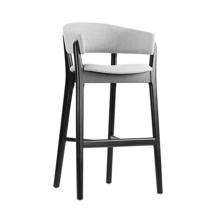 Black Wooden Frame Light Grey Fabric Bar Stool Chair for Bar Club Use