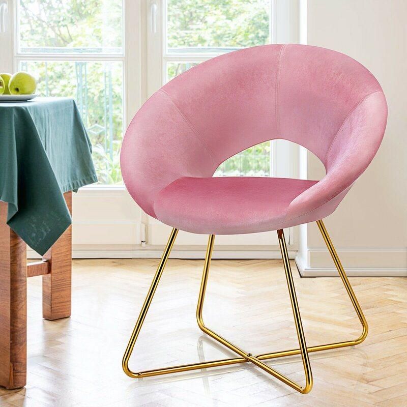 Stylish Curved Backrest Cozy Armrest Velvet Upholstered Dining Chair