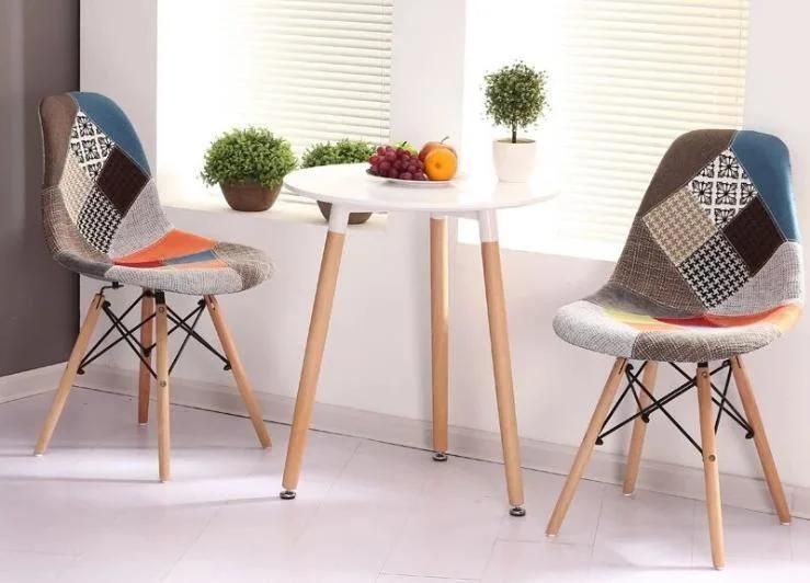 Cheap Home Furniture Wholesale Luxury European Design Modern Patchwork Fabric Dining Chair with Wood Legs