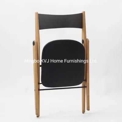 Kvj-9112 Dining Room America Oak Solid Wood PU Seat Folding Chair