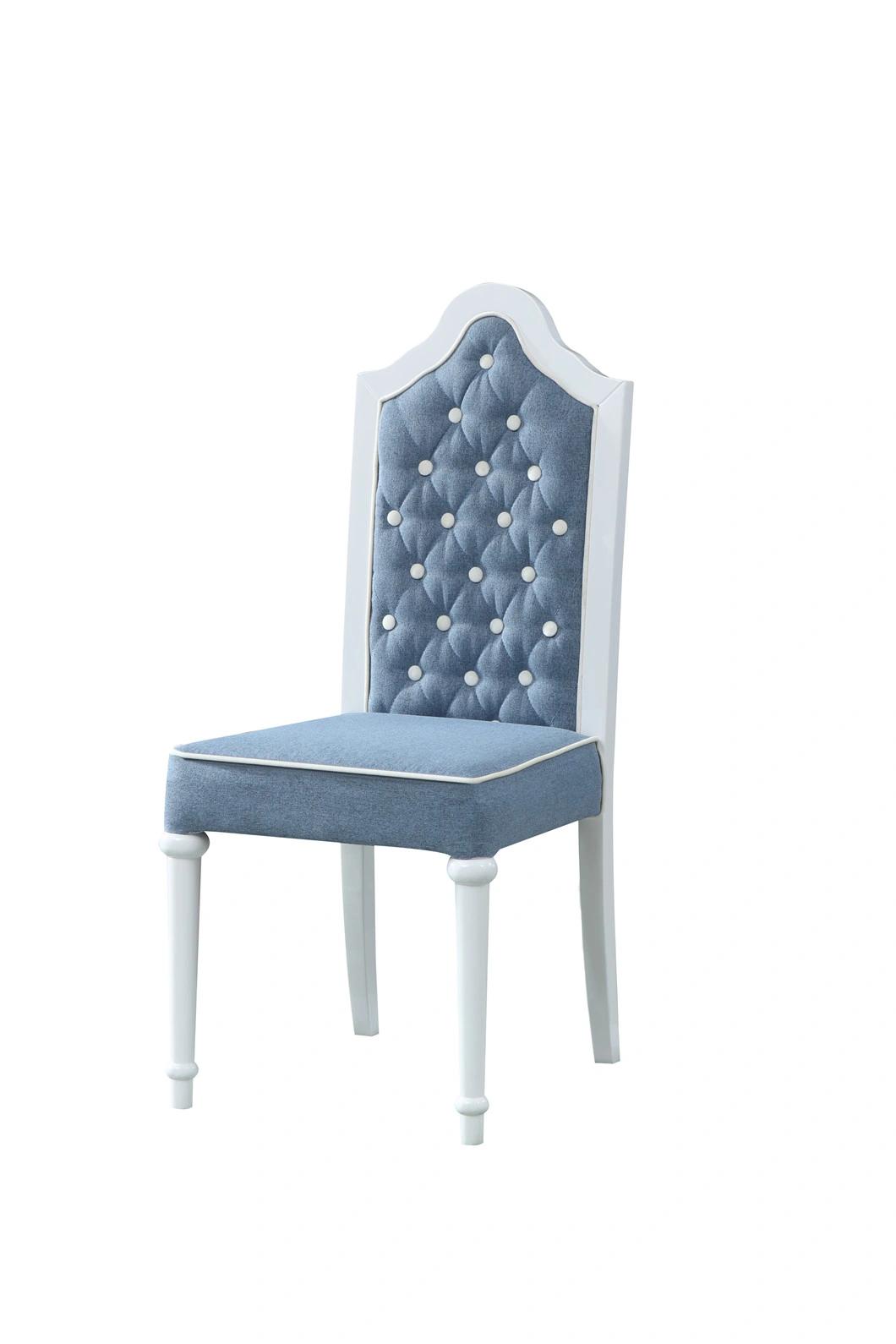 Home Furniture Solid Wood Blue Color Fabric Dining Chair