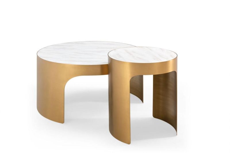 Nordic Light Luxury Home Furniture Marble Coffee Table Modern Simple Golden Metal Creative Center Table Living Room Furniture Combination End Table