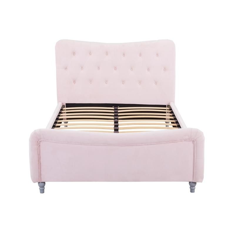 Luxury Home Bedroom Furniture Modern High Headboard Pink Fabric Double Ottoman Bed