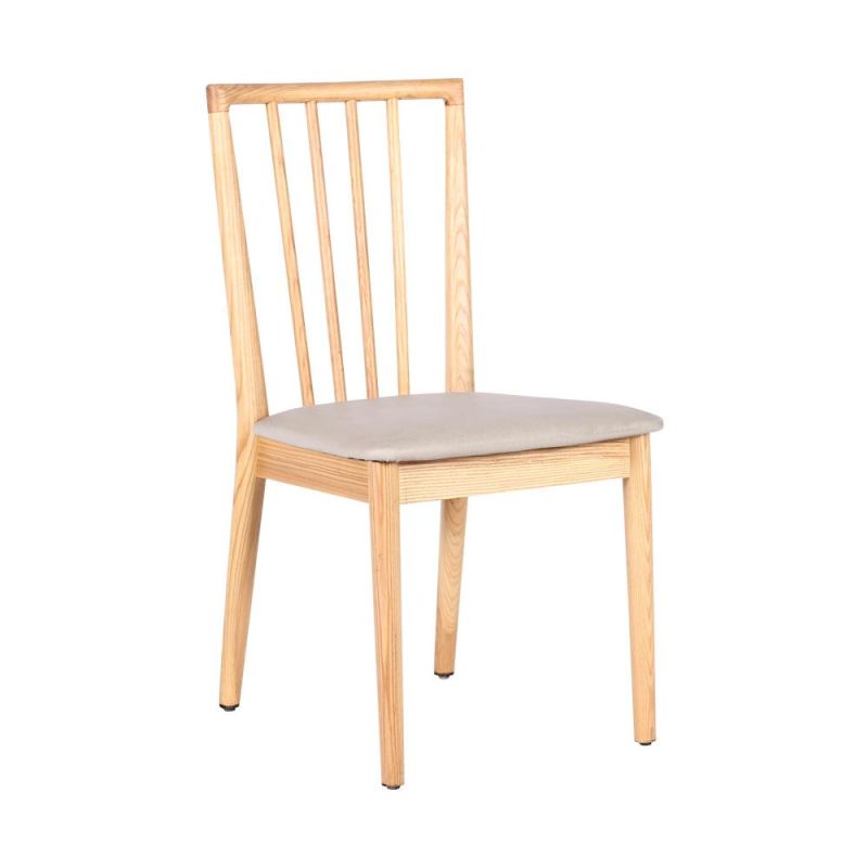 Simple Design Wooden Frame Fabric Seat Dining Chair for Coffee Shop Use