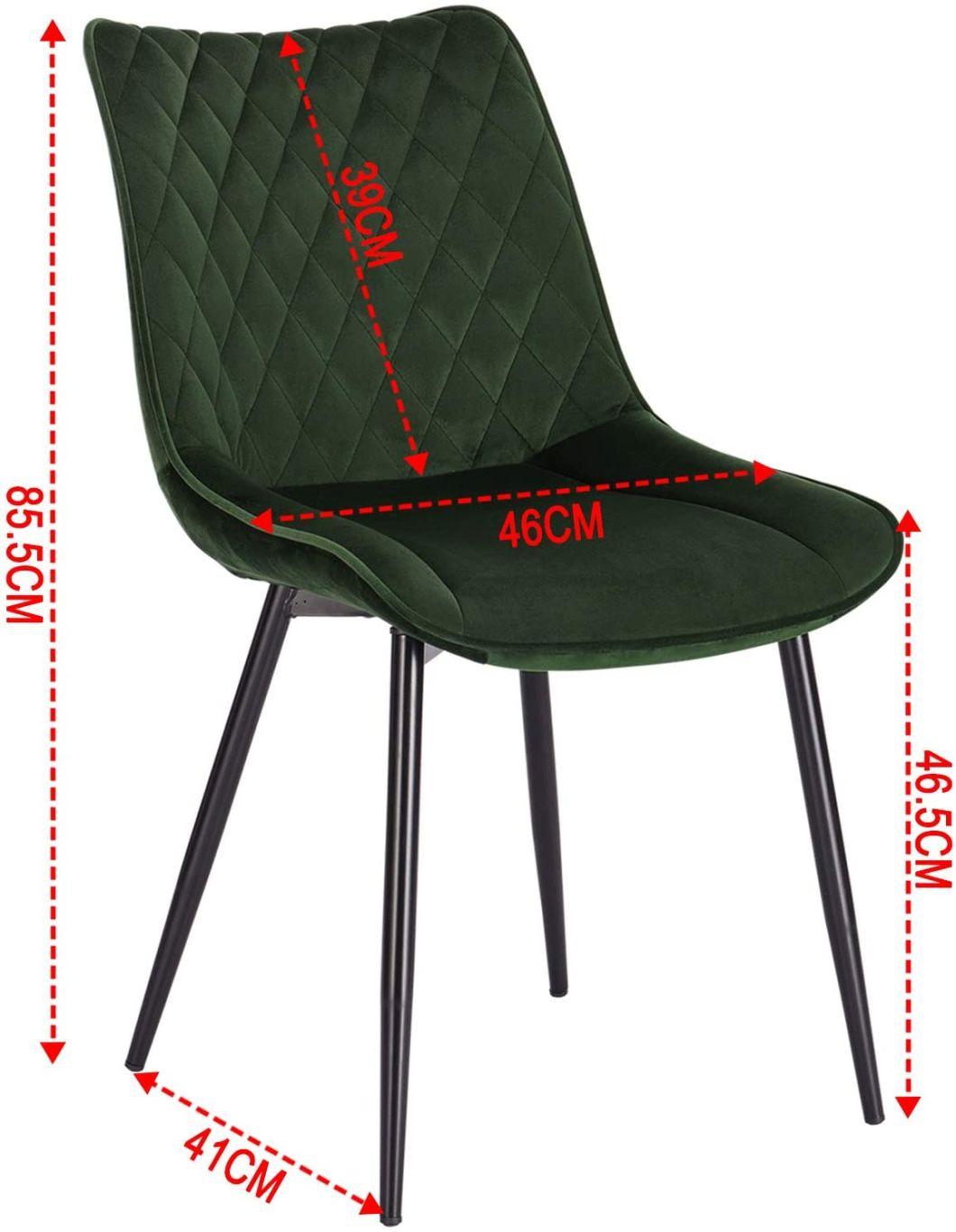 Kitchen Chairs Dark Green with Solid Metal Legs and Backrest & Soft Velvet Seat for Lounge Office Dining Kitchen Chair