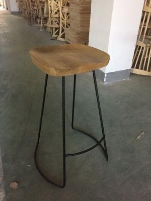 Kvj-7652 Popular Modern Stylish Wood Seat Steel Bar Stool