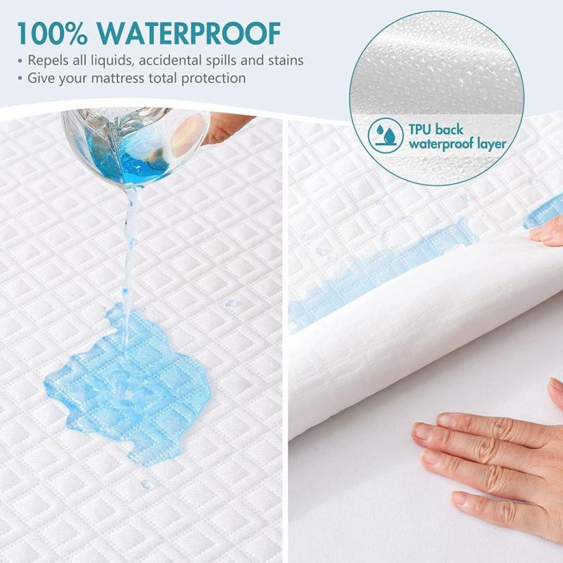 Premium Mattress Protector Polyester Fabric Waterproof & Ultra Soft Protector Cover Breathable Noiseless Bed Mattress Pad