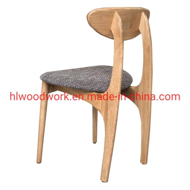 Dining Chair Oak Wood Frame Natural Color Fabric Cushion Grey Color B Style Wooden Chair Furniture Living Room Chair