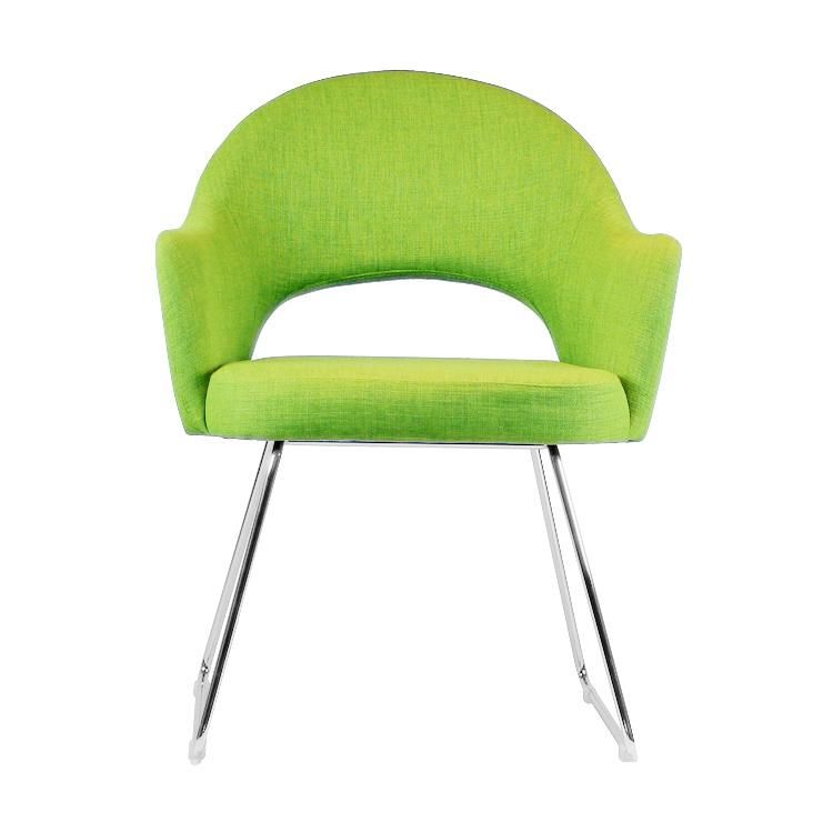 Light Green Color Fabric Seat Metal Base Dining Chair for Restaurant Use