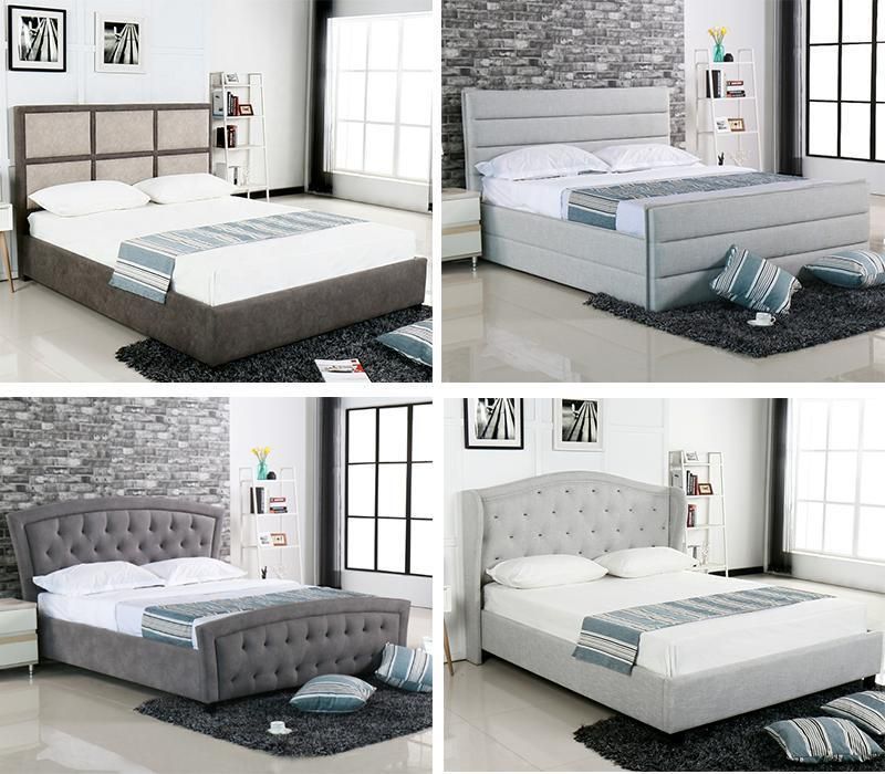 Modern Home Bedroom Furniture Velvet Fabric Queen King Size Frame Bed with Slats