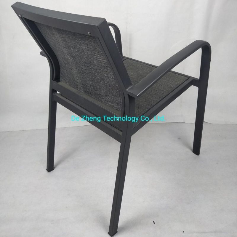 Outdoor Patio Garden Handmade Textilene Mesh French Restaurant Stacking Aluminum Dining Chair