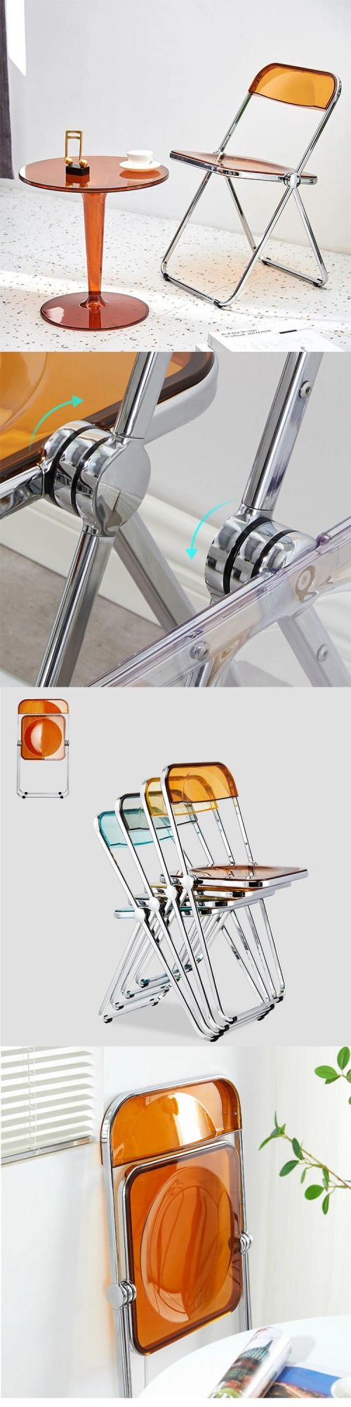 Transparent Colorful Plastic Home Chair Acrylic Folding Chair Wedding Chair for Outdoor