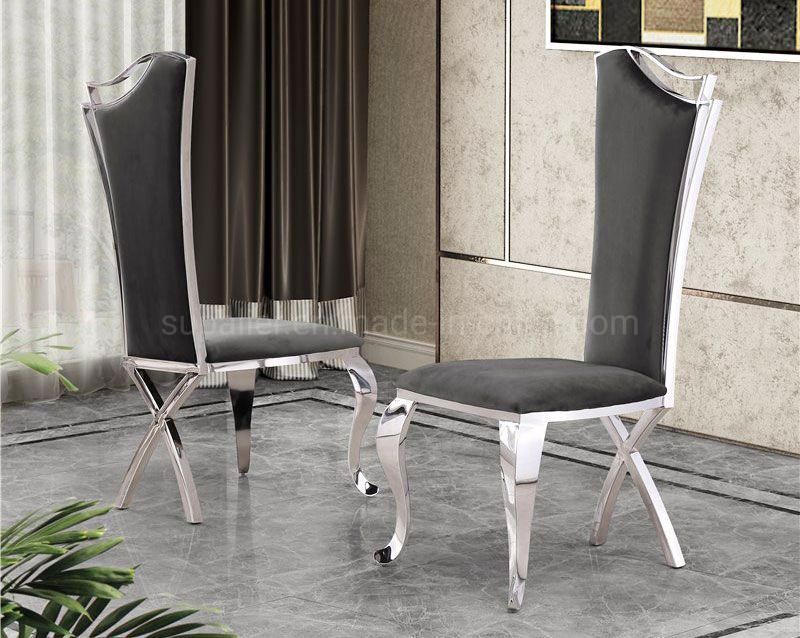 Wholesale Indian Silver Stainless Steel Frame Grey Fabric Dining Chair