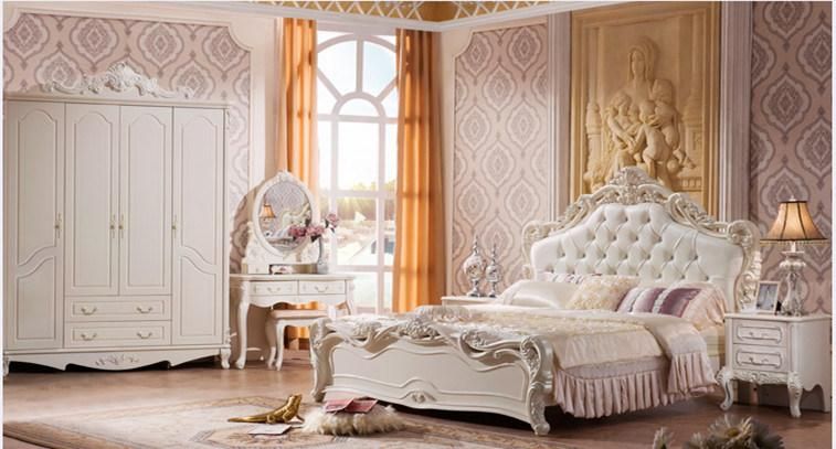 Antique French Style Wood Carved Bedroom Furniture Luxury Flat Bed