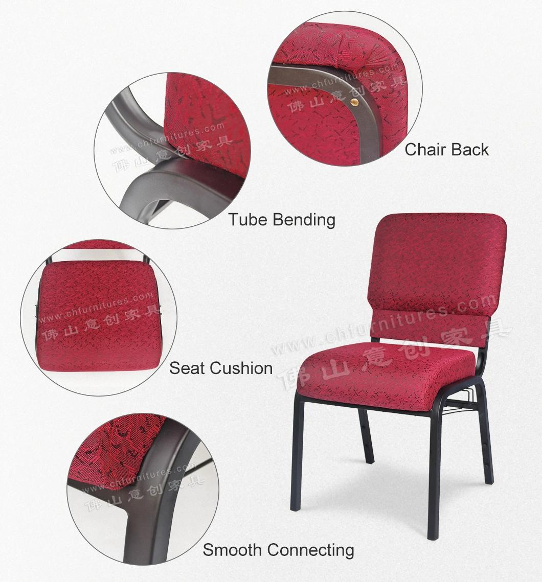 Yc-G50-1 Synagogue Antique Metal Stackable Maroon Church Chairs with Jacquard Fabric Cover