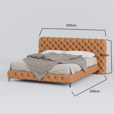 European Italian Style Geniue Leather Double King Queen Size Mattress Bed with Metal Legs for Room Furniture