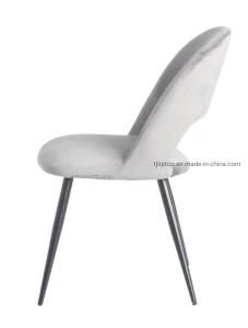 Hot Sale Black Metal Legs Modern Style Fabric Grey Velvet Dining Chairs