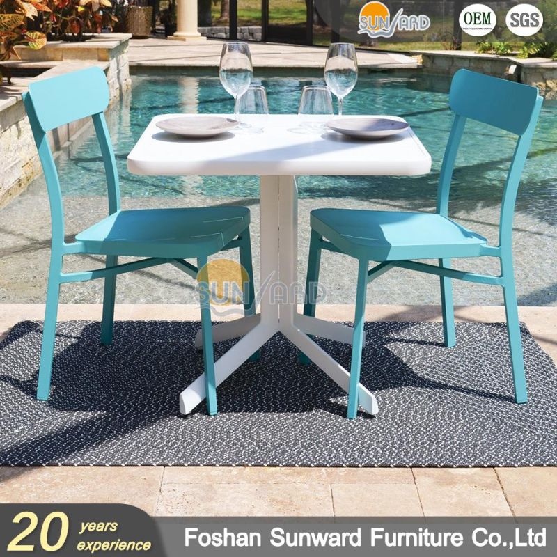 Wholesale Customized Garden Resort Hotel Outdoor Leisure Patio Restaurant Aluminum Balcony Dining Furniture Textliene Fabric Chair and Table