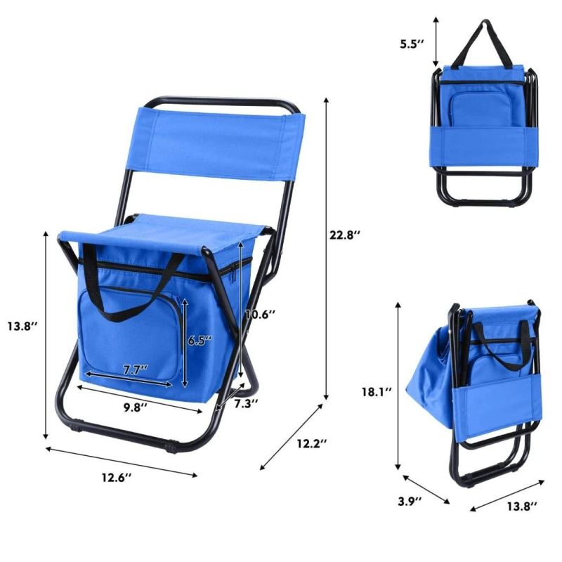 Camping Chair with Cooler Bag Compact Fishing Stool for Beach Outdoor Picnic