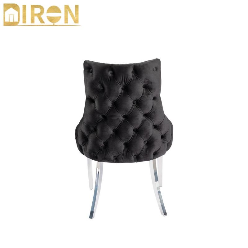 Modern Design Arm Metal Dinner Velvet Leisure Fabric Dining Room Gold Chrome Leg Upholstered Dining Chair