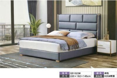 New Style Modern Wooden Home Hotel Bedroom Furniture Bedroom Set Wall Sofa Double Bed Leather King Bed (UL-BE5006)