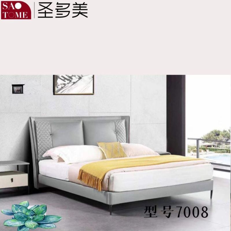 Modern Bedroom Furniture Green Leather Solid Wood Frame Double Queen Bed 1.5m 1.8m