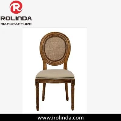French Country Linen Fabric Upholstered Round Back Louis Xvi Dining Chair