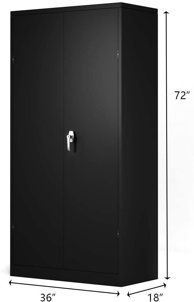 Black Lockable 2-Door Steel Garage Storage Cabinet with 2 Adjustable Shelves