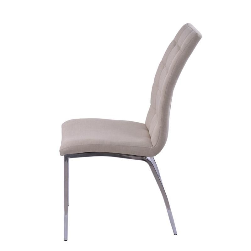 Contemporary Restaurant Upholstered Chrome Leg White Gray Fabric Dining Chairs