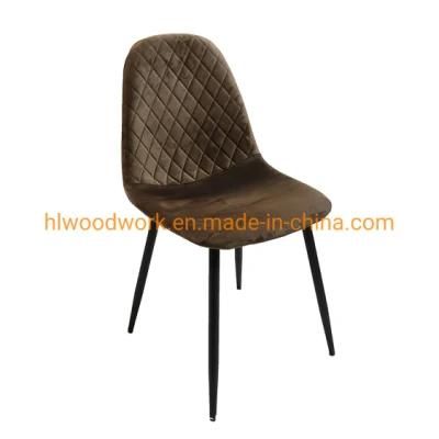 Factory Manufacturer New Design Dining Room Furniture Modern Restaurant Comfortable Sedie Accent Metal Legs Brown Dining Room Velours Chair