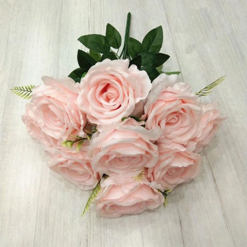 Decorative Silk Fabric Flowers 9 Heads Artificial Flowers Rose Wedding Bouquets for Sale