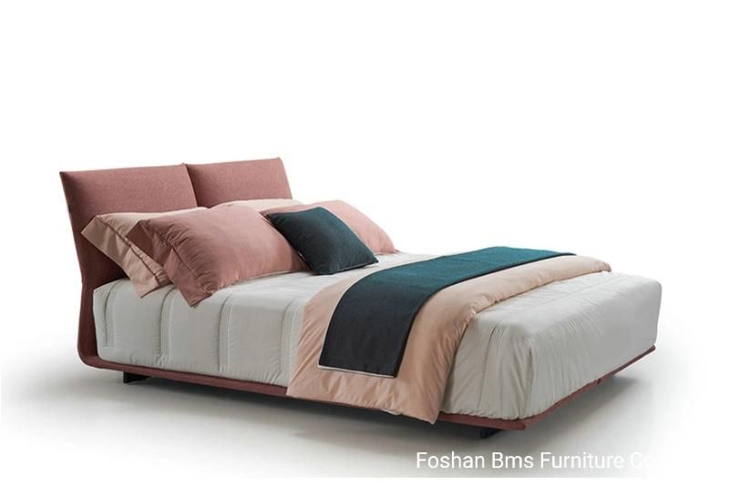 China Hotel Furniture Bedroom Furniture Set Twin Bed Frame in Pink Color
