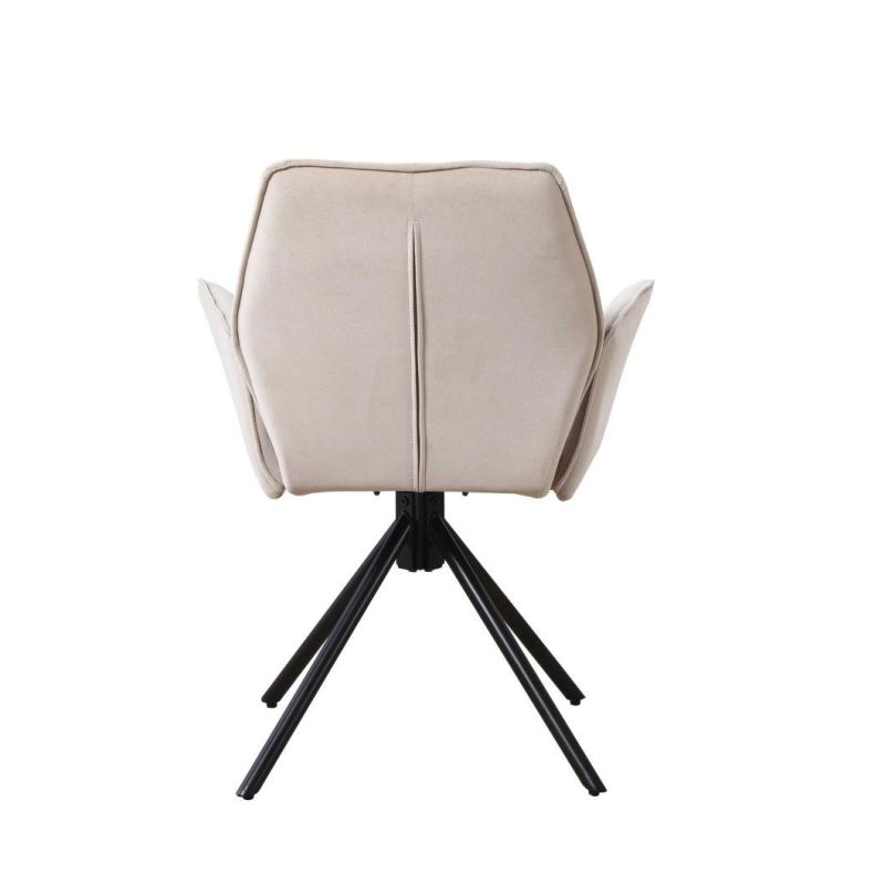 2021 Factory Direct Supply New Model Nice Beige Velvet Fabric Dining Chair with Black Powder Coating Legs