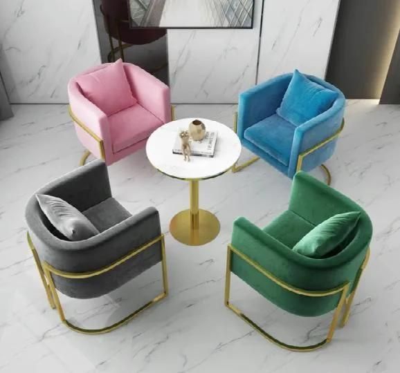 Living Room Furniture Luxury Velvet Armrest Sofa Restaurant Room Fabric Italian Dining Chairs with Gold Metal Legs