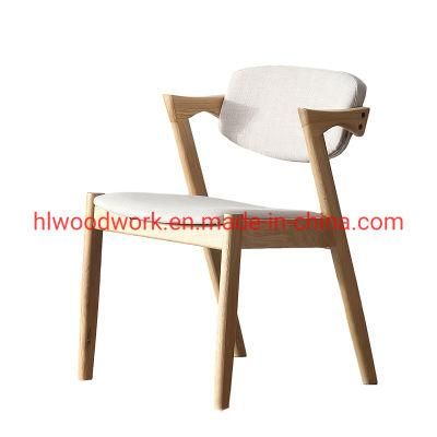 Oak Wood Z Chair Oak Wood Frame Natural Color White Fabric Cushion and Back Dining Chair Coffee Shop Chair Office Chair