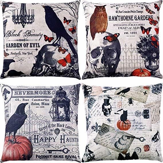 Digital Evil Birds Skull Printing Square Cushion Decoration Cushion on Sofa Linen Fabric