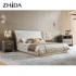 Zhida High Quality Luxury Home Furniture Double Solid Wood Frame Villa Modern Bedroom Furniture Set Fabric Queen King Size Bed with Headboard