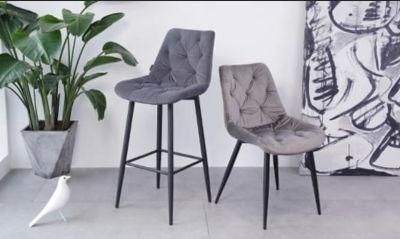 Eurpon Design Velvet Fabric Black Metal Legs Dining Room Chair