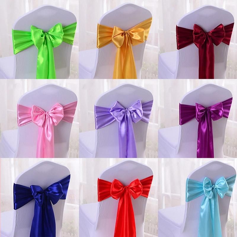 Low Price Cheaper Wedding Party Event Decoration Bandage Plain Dyed Satin Fabric Chair Sashes on Sale